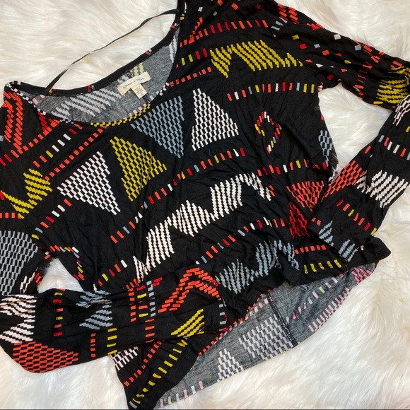 Urban Outfitters Black Orange Tribal Boxy Long Sleeve Shirt Blouse - Picture 6 of 8